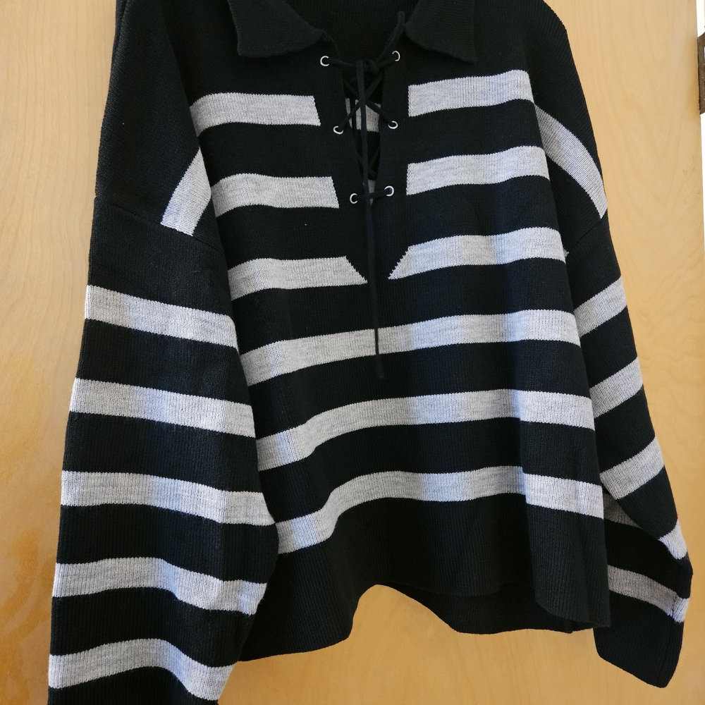 Black and Gray Striped Women's Sweater